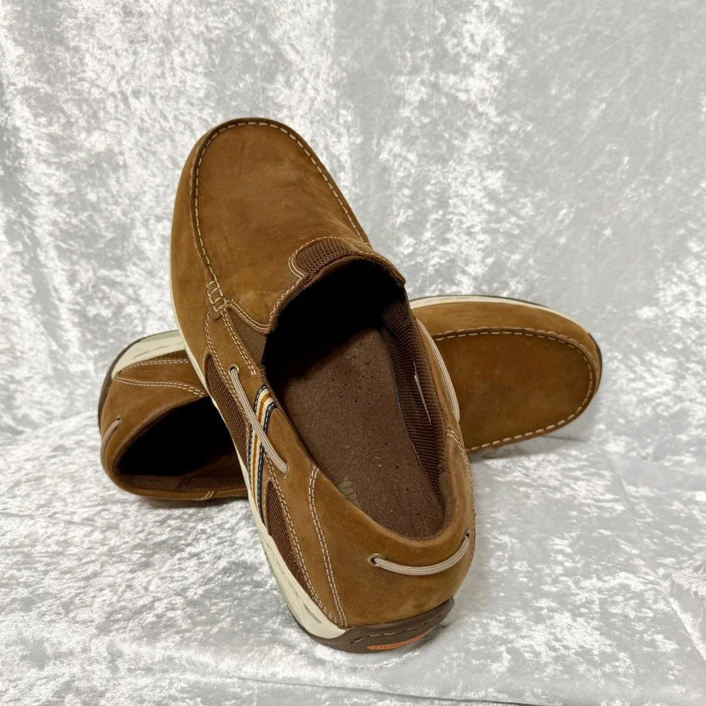 Dunham Mens Size 14/EE Windward Brown Leather Boat Shoes Slip On‎ Loafers Wide